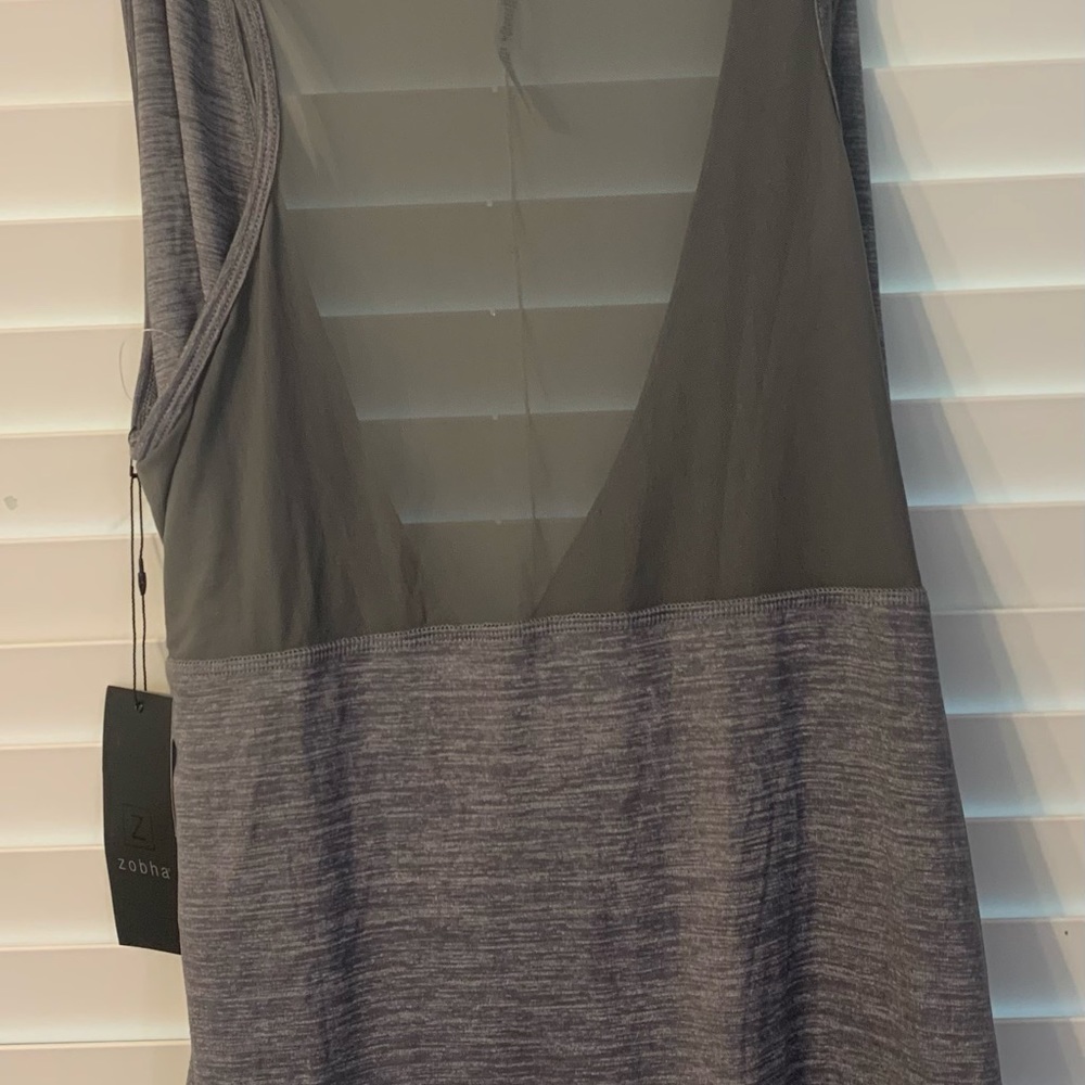NWT Z by Zobha Activewear‎ Mesh Back Surplice Tank Heather Slate Size XL